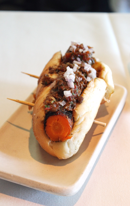 The very clever carrot "hot dog'' at Press in St. Helena.
