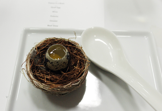 Course #20: Quail Egg. Not really. It's actually a mock raw egg made out of passion fruit.