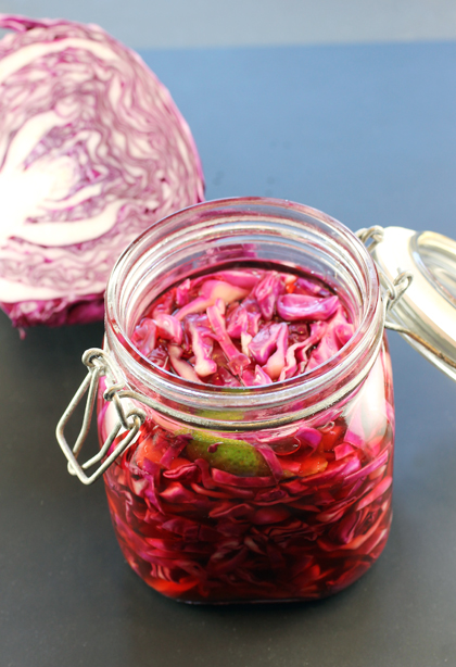 The freshly made pickled cabbage.