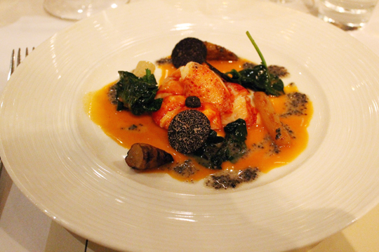 Chef Esnault's butter-poached lobster, salsify, spinach and black truffle dish at the grand La Toque dinner.