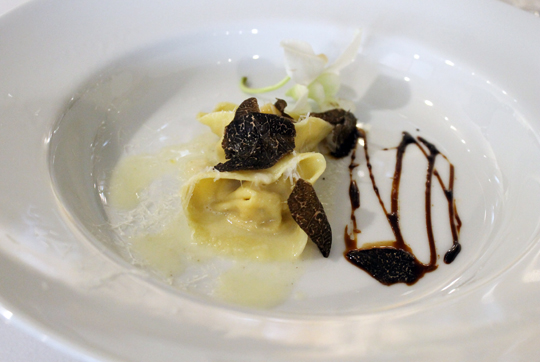 Butternut squash cappellacci with Percorino, blasamico and black truffle.