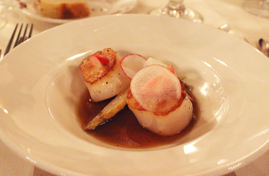 Siegel's second course of Maine sea scallops with dashi broth.