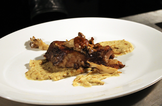 Ron Siegel demonstrated a dish of pork belly with cauliflower, vadouvan and mushrooms.