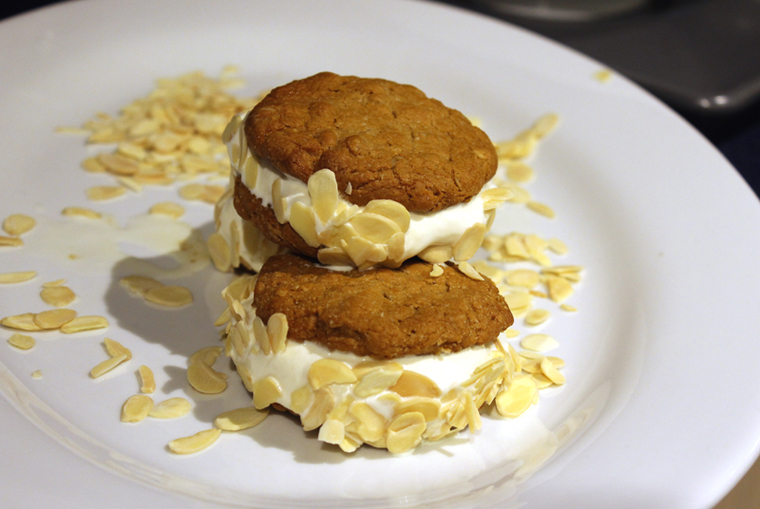 Oatmeal-almond ice cream sandwiches. (Photo by Carolyn Jung)
