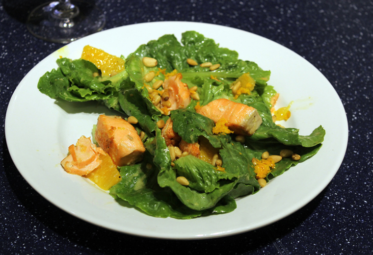 Salmon salad with citrus vinaigrette that Tsai made at the demo. (Photo by Carolyn Jung)