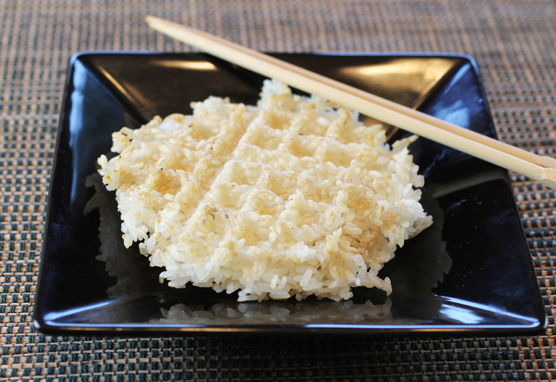 The rice, after it emerges from the waffle iron.