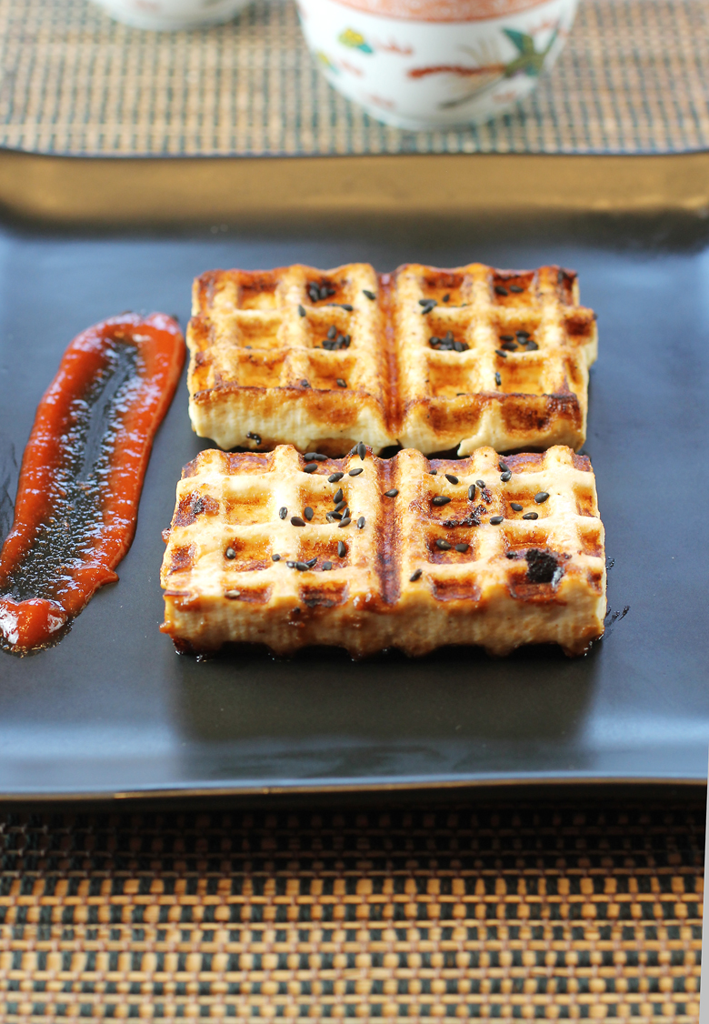 Tofu cooked in a waffle maker. How fun is that?