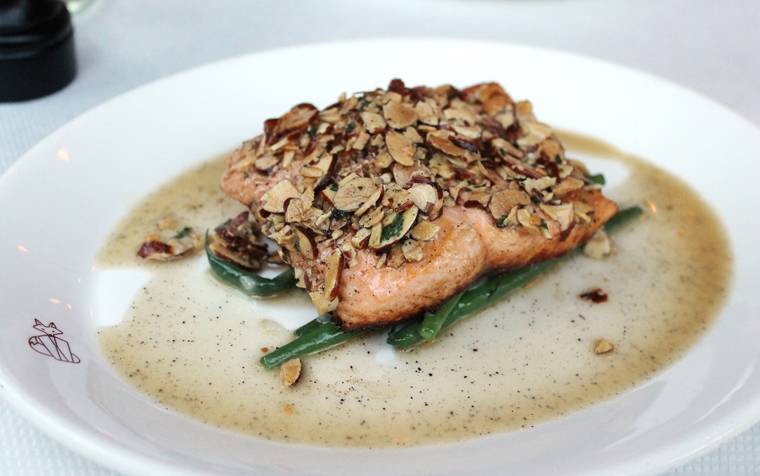 Arctic char crowned with toasted almonds.