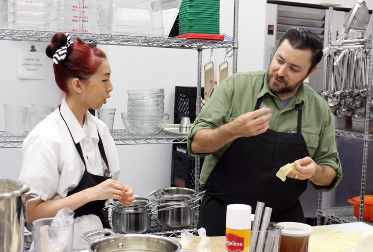 Bill Corbett working with yuba for his dessert.