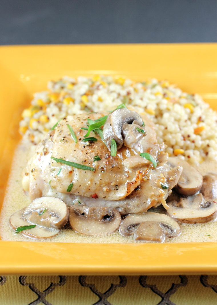 Chicken with mushrooms and cream in a fabulous dish by Jacques Pepin.