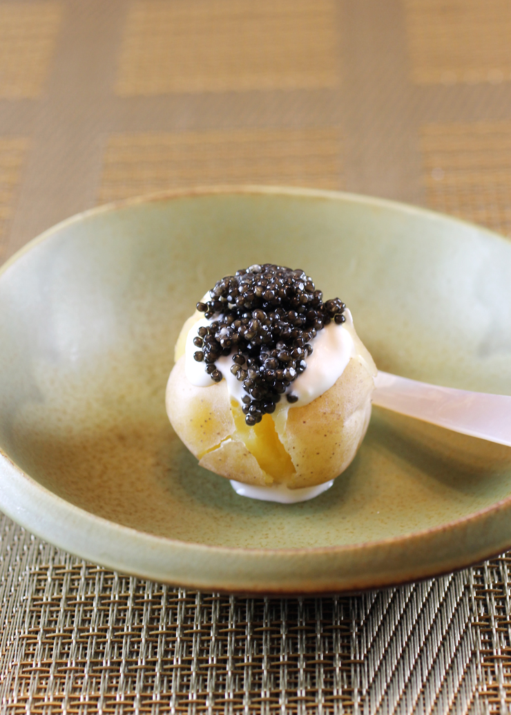A luxurious little potato crowned with creme fraiche and Black Opal caviar.