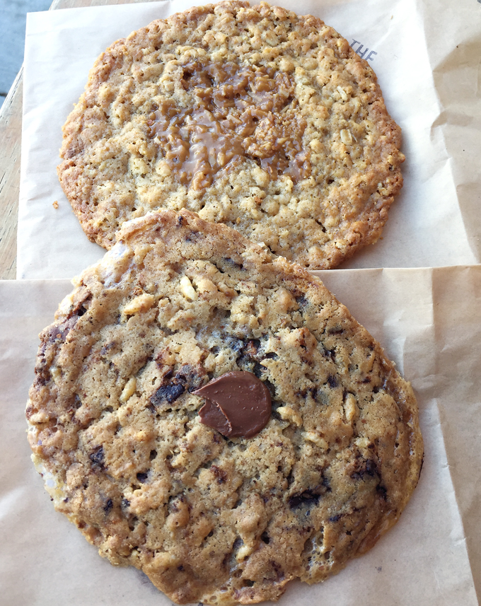 Oatmeal toffee and chocolate chip rice crisp cookies.
