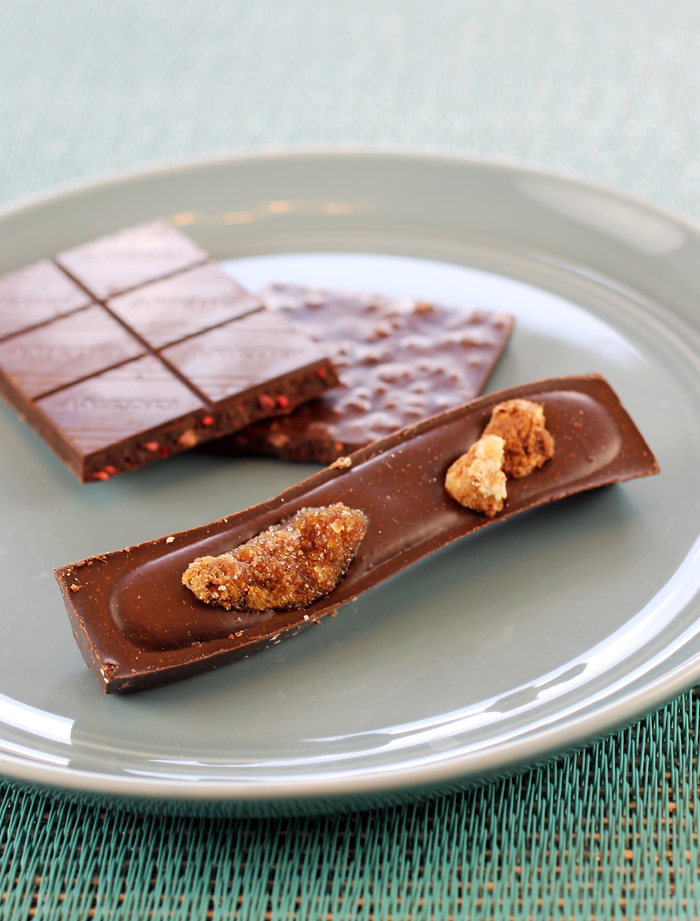 Cabruca walnut and fig bar (front), plus other chocolates from the box.