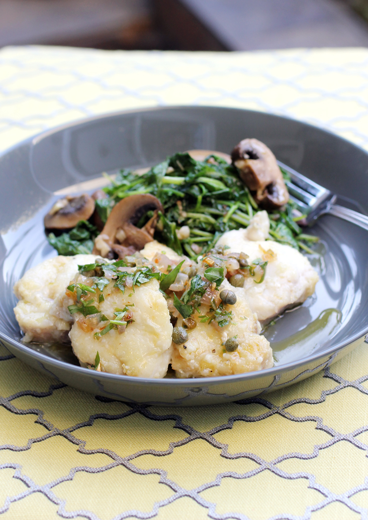 A quick way to cook monkfish. Serve with whatever side you like. I did a saute of baby kale and cremini mushrooms.