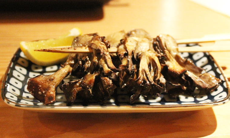 Smoky, charred mushrooms.