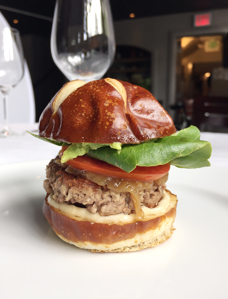Sampling a slider-size of the Impossible Burger at Jardiniere before its public launch.