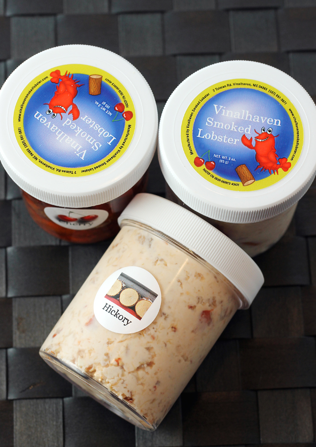 The sampler pack includes four small containers so you can try both dips and both styles of smoked lobster.