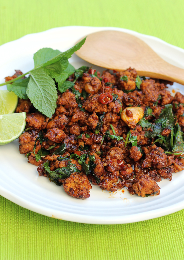 Loads of mint and cilantro give this minced chicken dish vibrancy.