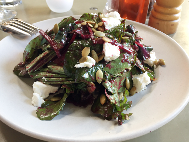 The signature salad made with greens grown on the restaurant's nearby farm.