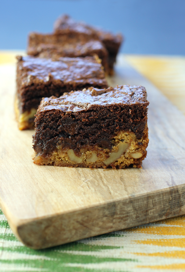 A chocolate brownie and a butterscotch blondie all in one bite.
