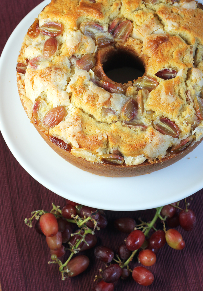 Buttery, moist, and dotted with grapes.