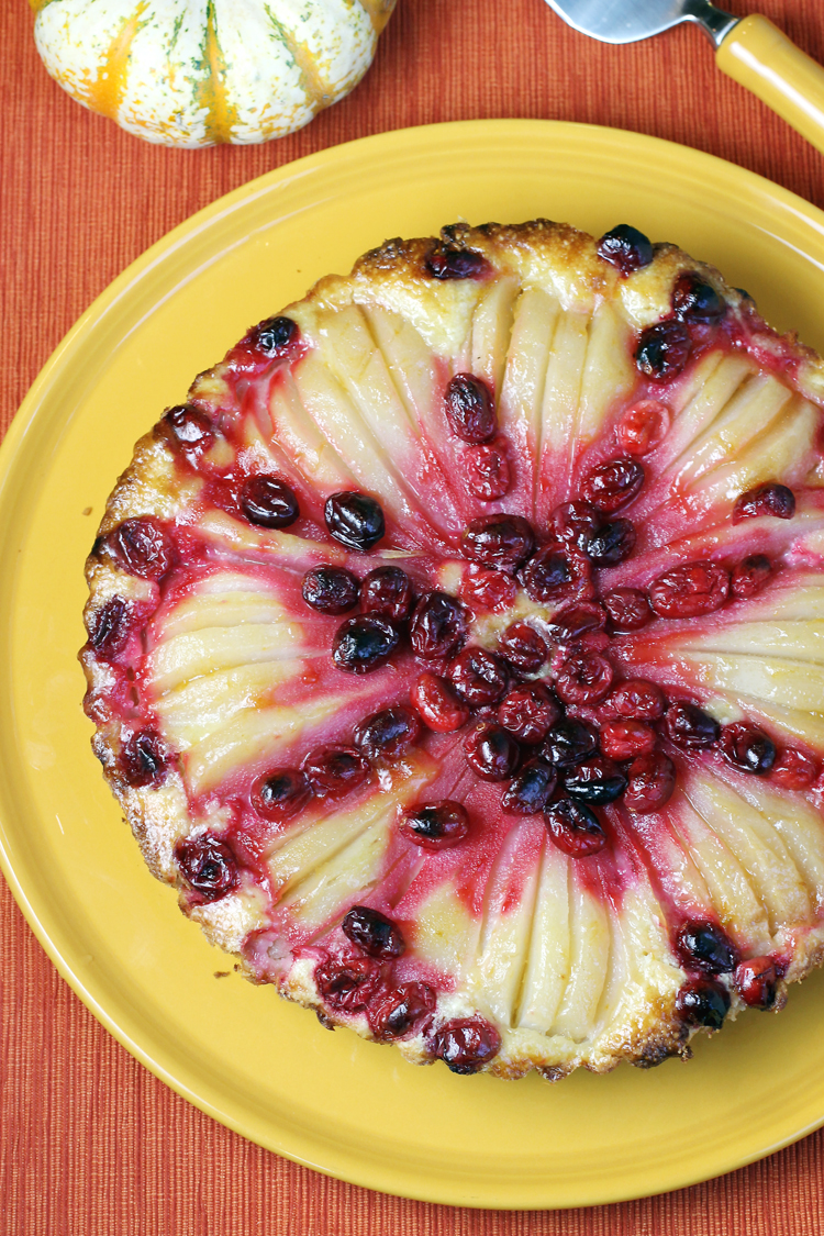 Jazz up the Thanksgiving table with this beautiful cranberry-pear frangipane tart.
