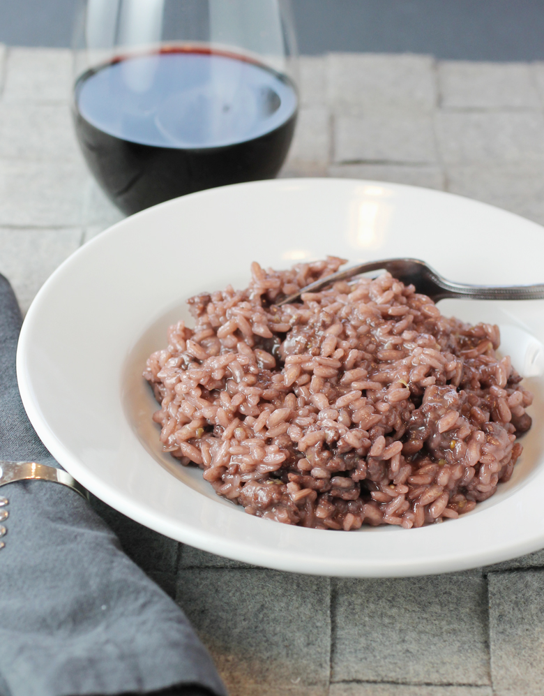 Barbera wine colors and flavors this hearty risotto.
