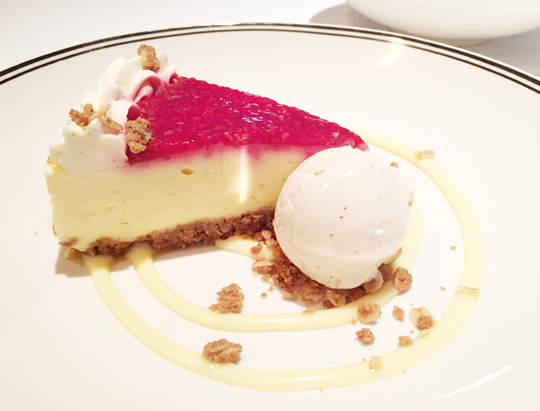Fromage blanc cheesecake with oat crumble, and vanilla ice cream. (photo by Carolyn Jung)