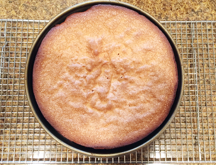 The chiffon cake out of the oven.