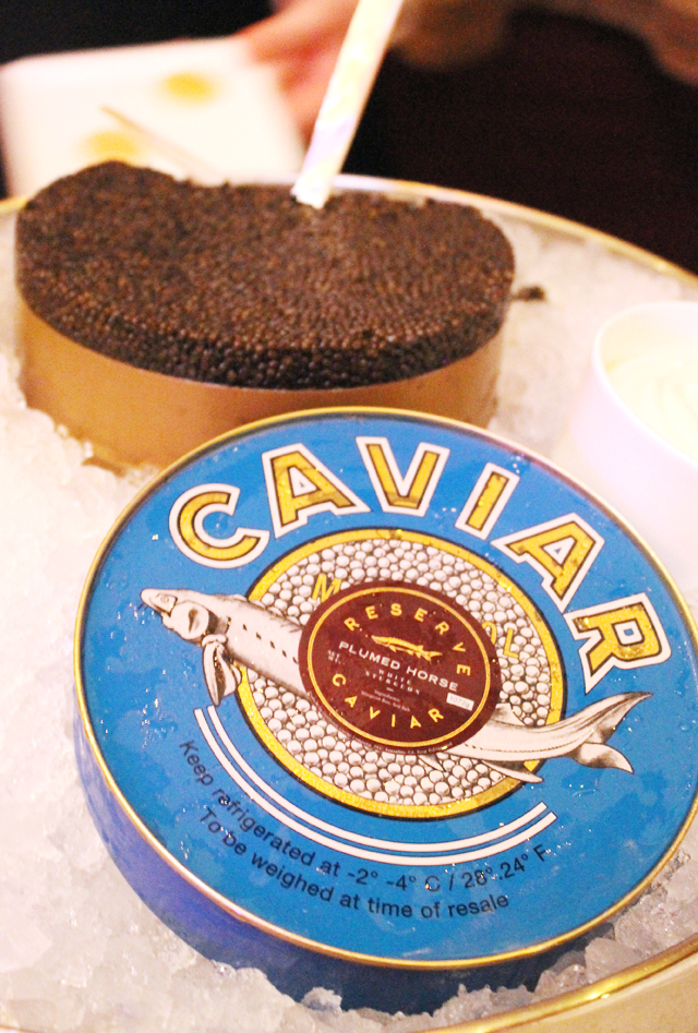 A tasting of Plumed Horse caviar.