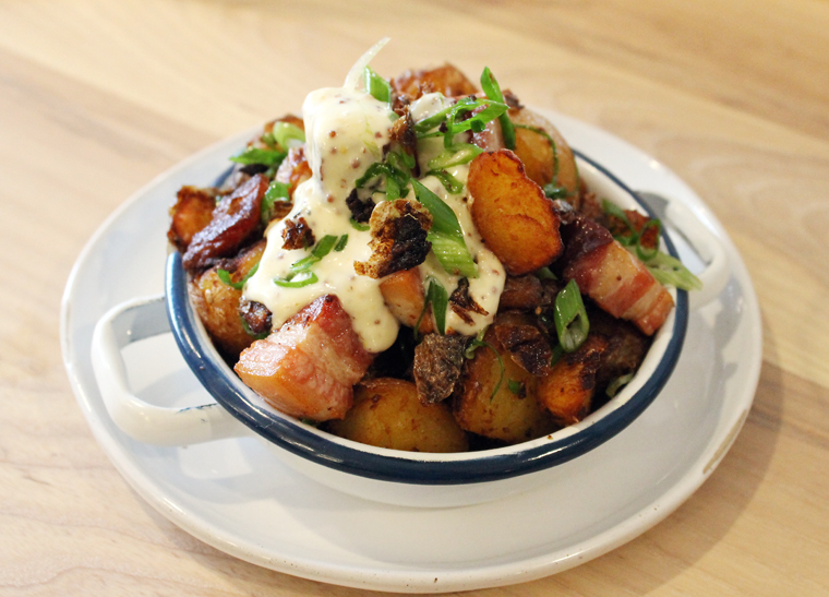 Crispy potatoes with bacon and onion.