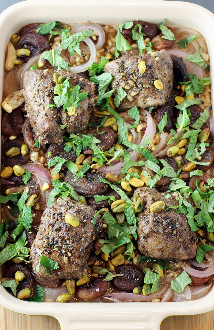 Lamb steaks, barley, apricots and pistachios make this a one-dish wonder.