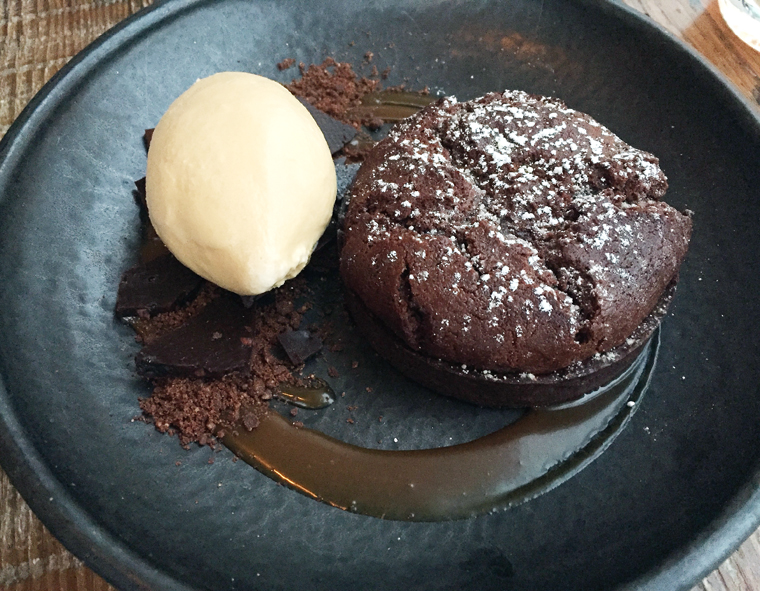 A heavenly chocolate souffle tart.