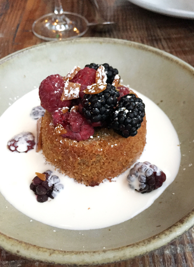 Crumb pudding with summer berries.