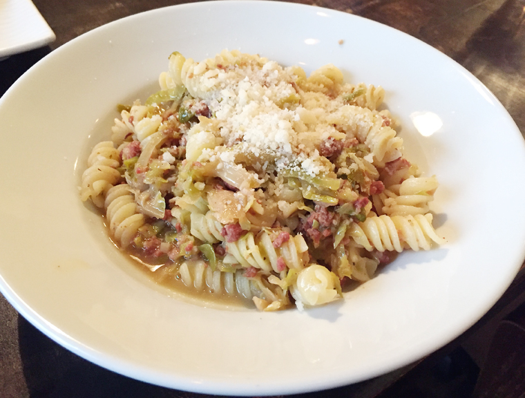 Fusilli with a plethora of pancetta.