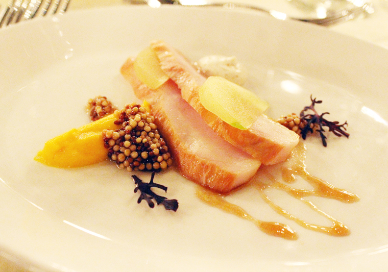 The first course of smoked sturgeon at the gala dinner.