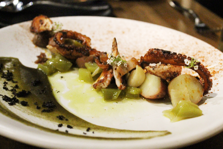Octopus with Monterey Bay seaweed.