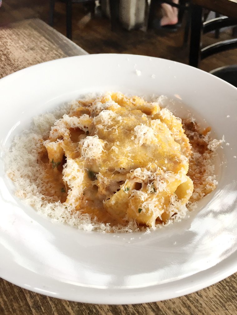 Wide ribbons of pasta enrobed in a pork-lamb ragu at East End.