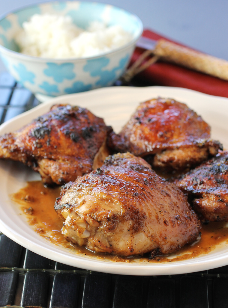 Garlicky and tangy chicken adobo -- done on the grill.