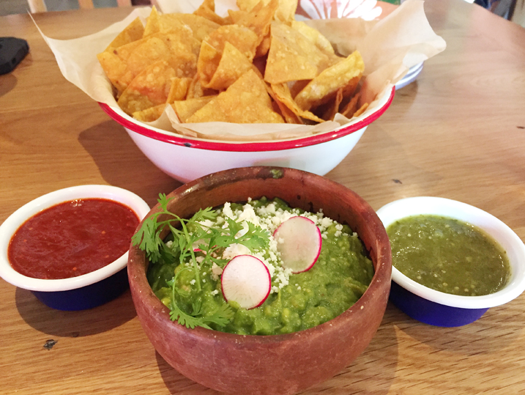 Chips, salsas and guacamole definitely worth ordering.