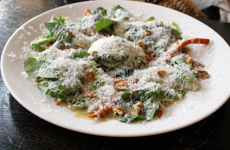 Spring greens with soft herb cheese.