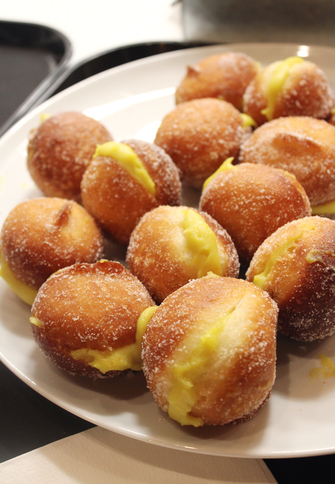 Custard-filled doughnuts.