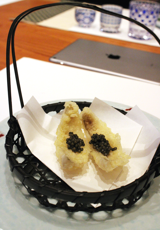 Fried kisu with caviar.