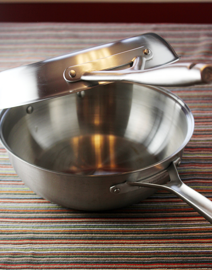 The skillet and pot can be attached via handles that come together in a hinge to create a dutch oven.