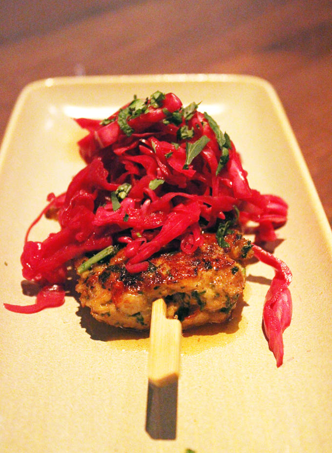 Chicken kefta with pickled cabbage.