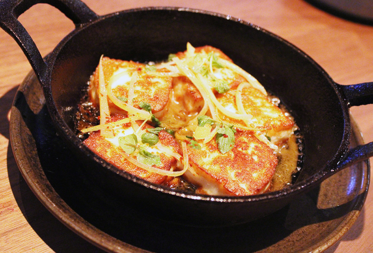 Sizzling halloumi.