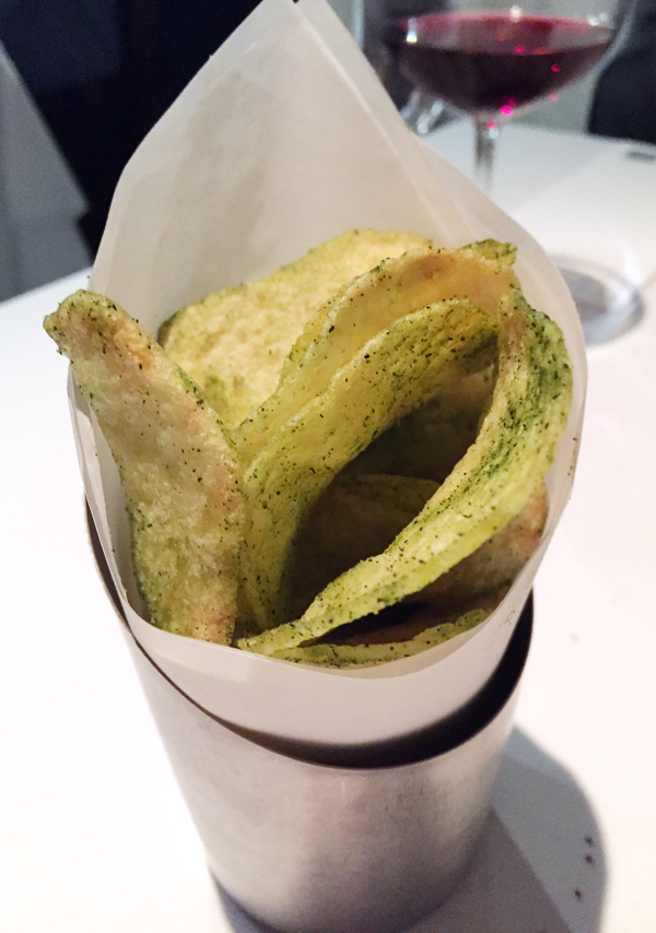 House-made potato chips dusted with seaweed.
