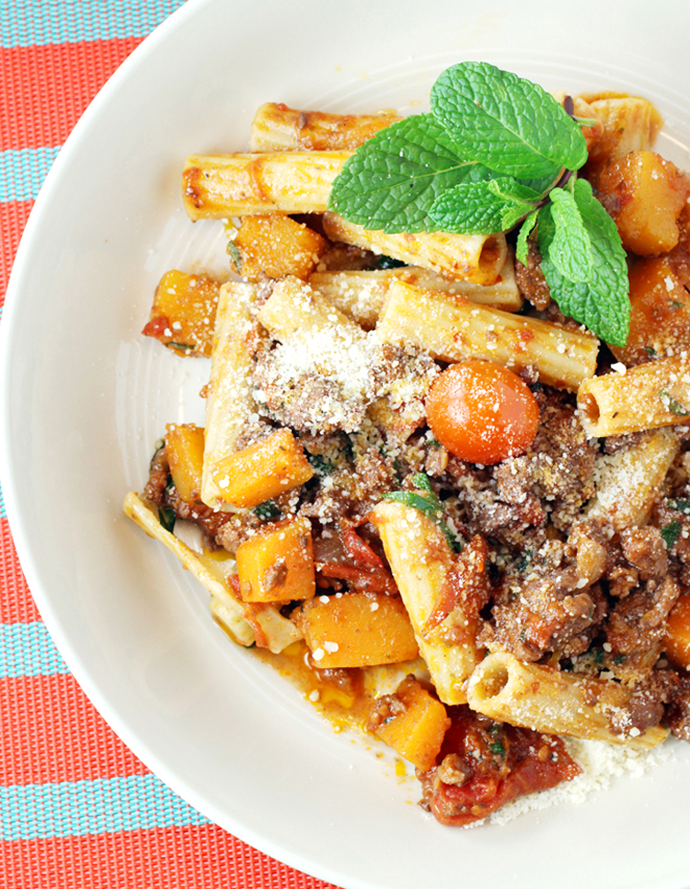 Whole canned cherry tomatoes in their juices from Europe make this pasta dish even more of a treat.