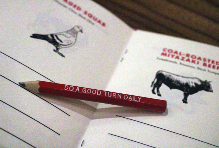 The menu is in booklet form, complete with a pencil, so you can jot down notes.