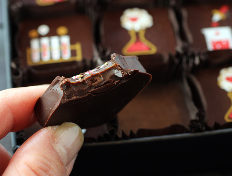 The smoky caramel is mixed with dark chocolate.